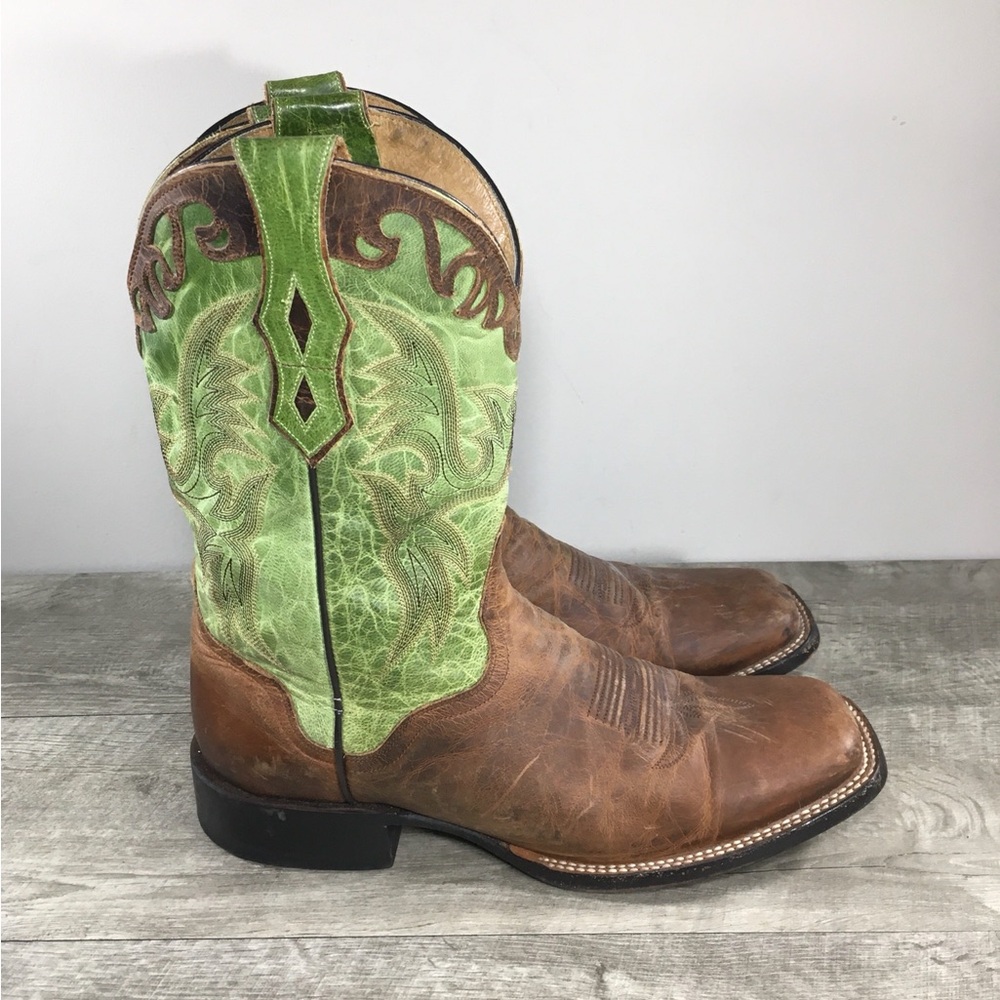 Mens J.B. Dillon JBM6005 Square Toe Goat Green Leather Western Boots Size 10 D